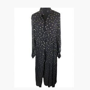 Zara Front-Button Gauze-y Shirtdress with Metallic Accents Size Medium  EUC